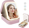 Travel Makeup Case with Lighted Mirror, Partitionable Cosmetic Bag, Professional Cosmetic Artist Organizer, Waterproof Portable, Travel Toiletry Bag for Women, Makeup Bag Case, Pink, Stylish