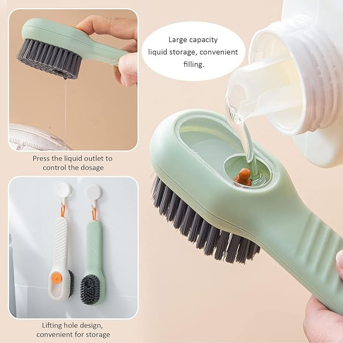 Automatic Liquid Shoe Cleaning Brush with Built-in Soap Dispenser | 2-in-1 Shoe Scrubber & Clothes Washing Brush | Refillable Liquid Box, Long Handle, Press-Type Soap Dispensing Cleaner