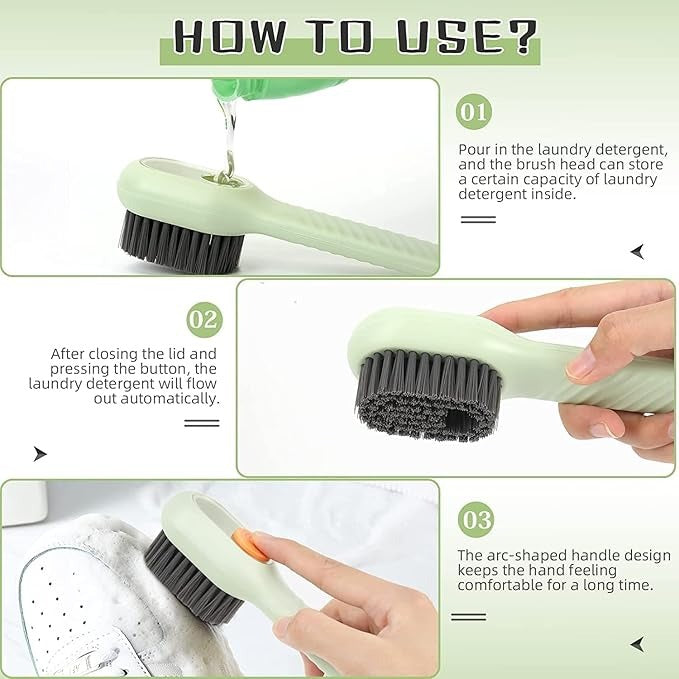 Automatic Liquid Shoe Cleaning Brush with Built-in Soap Dispenser | 2-in-1 Shoe Scrubber & Clothes Washing Brush | Refillable Liquid Box, Long Handle, Press-Type Soap Dispensing Cleaner