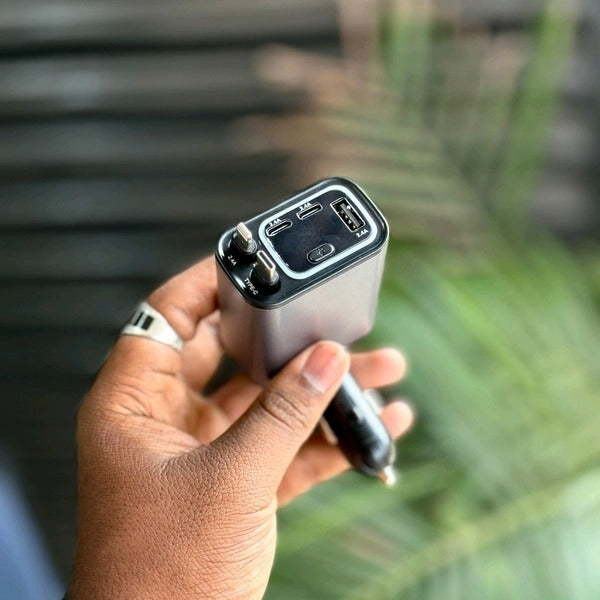 120W Fast Car Charger with 80CM Retractable Lightning Type-C Charging for 4 Devices – Universal Car Mobile Charger for All Smartphones & Tablets (Car Charger)